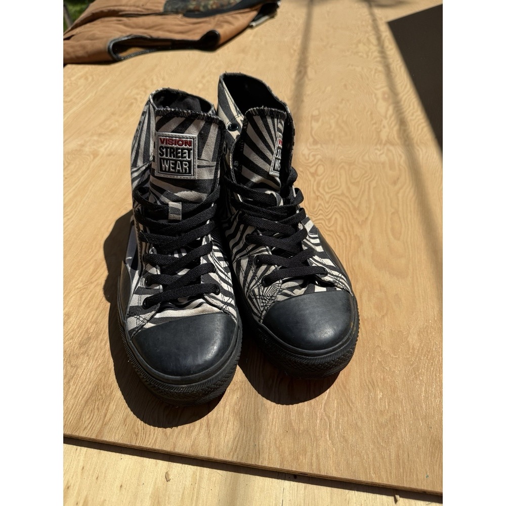 Vision Street Wear Canvas Zebra Skate Shoes Black/White Spiral Print Sz 10